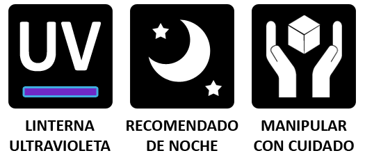 LINTERNA ULTRAVIOLETA, RECOMENDADO DE NOCHE, MANIPULAR CON CUIDADO.