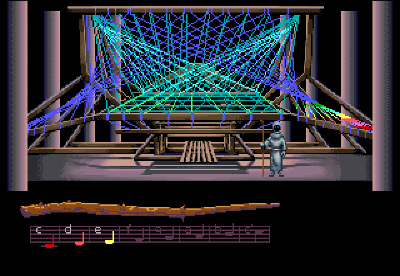 Siempre me impresionó el Telar del Mundo. Los hilos relucen con brillantes colores. Véase la interfaz del bastón.